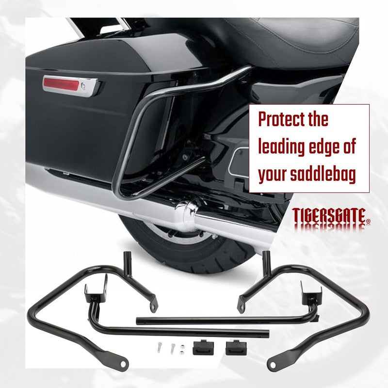 TIGERSGATE Gloss Black Rear Saddlebag Guards complete Kit for 2014-Later Harley Touring Street Road Glide Electra Glide Road King - Image 5